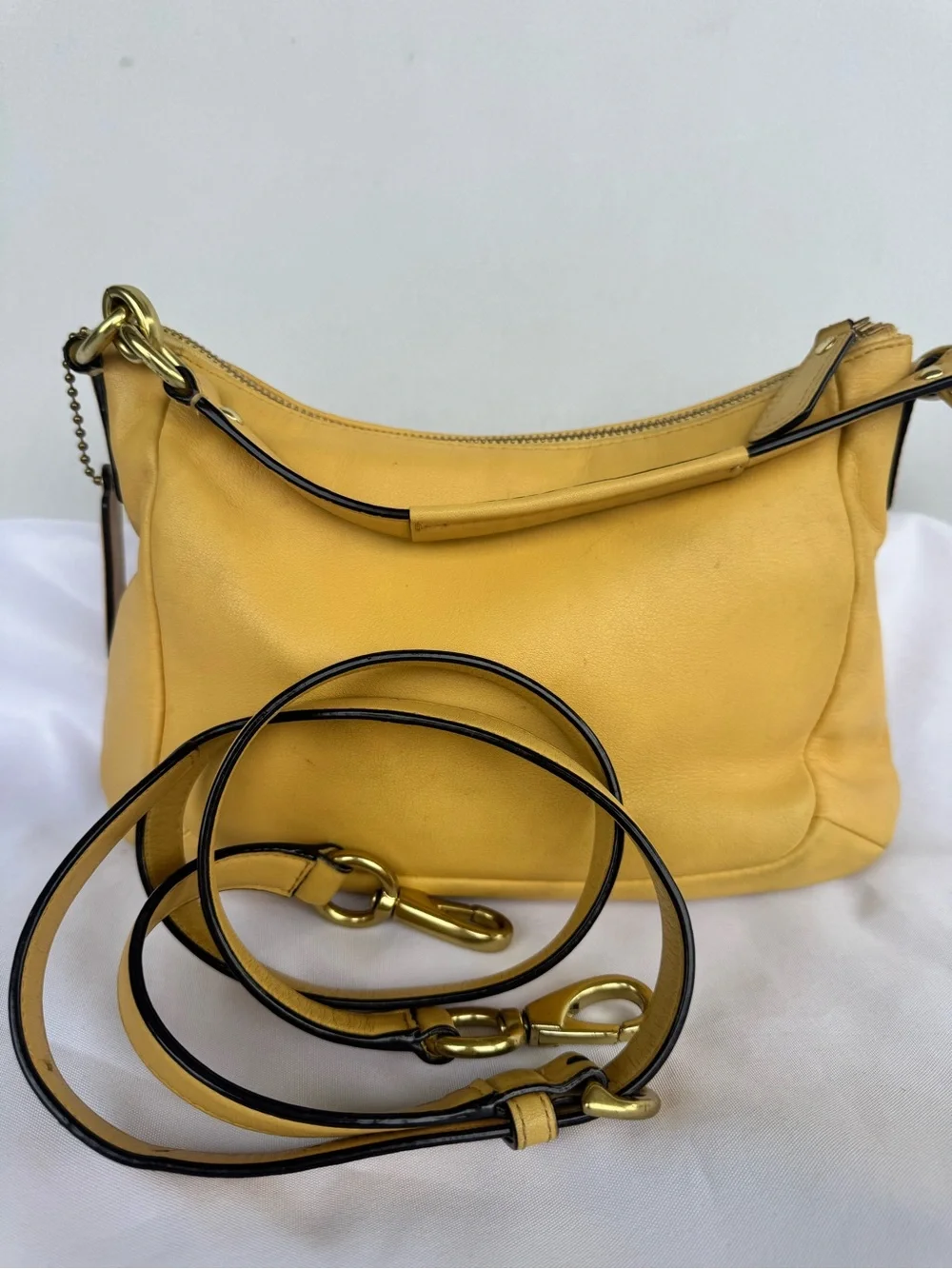 Coach Kristen Yellow Leather Shoulder Bag with Gold Hardware
